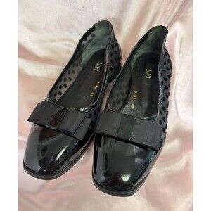 ILVI Womens Klare Ballet Flat Size 41/10 US Black Patent Sheer Sides, Bow